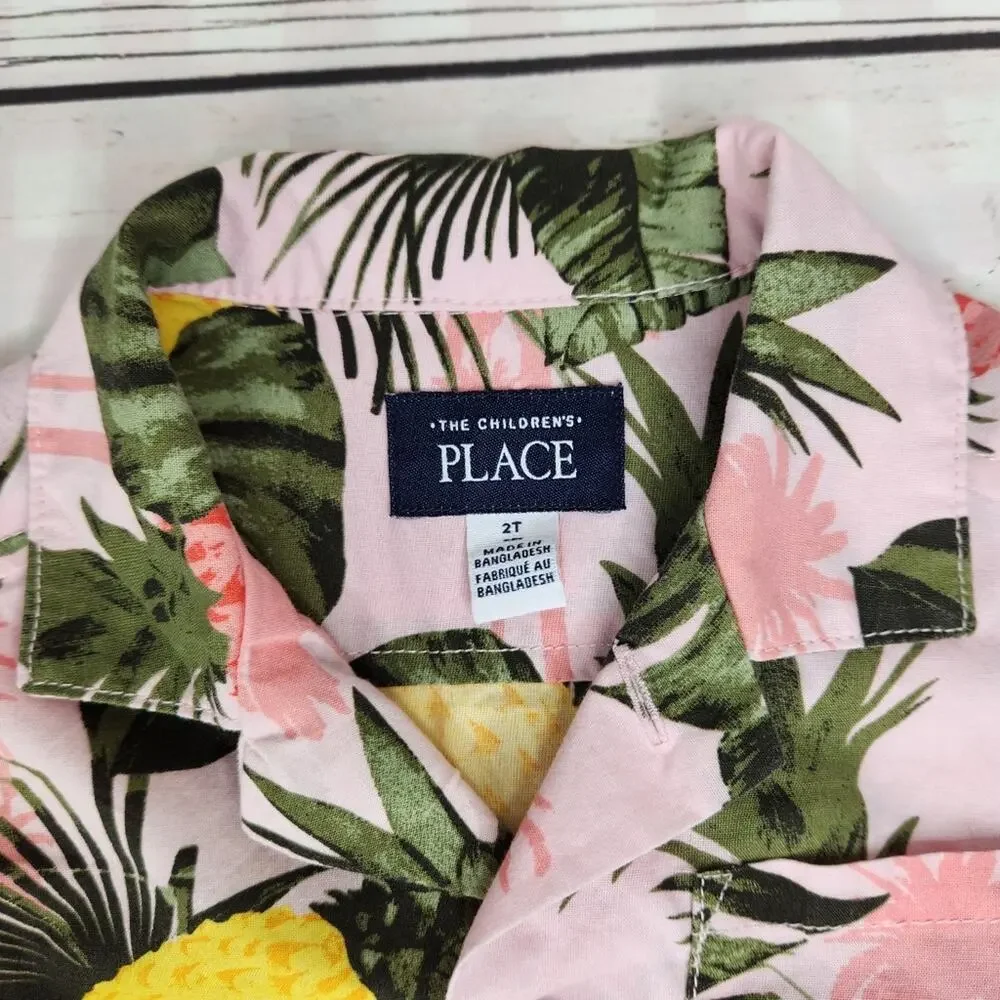 The Children's Place Toddler Hawaiian Pineapple Button Down Shirt Size 2T Coast
